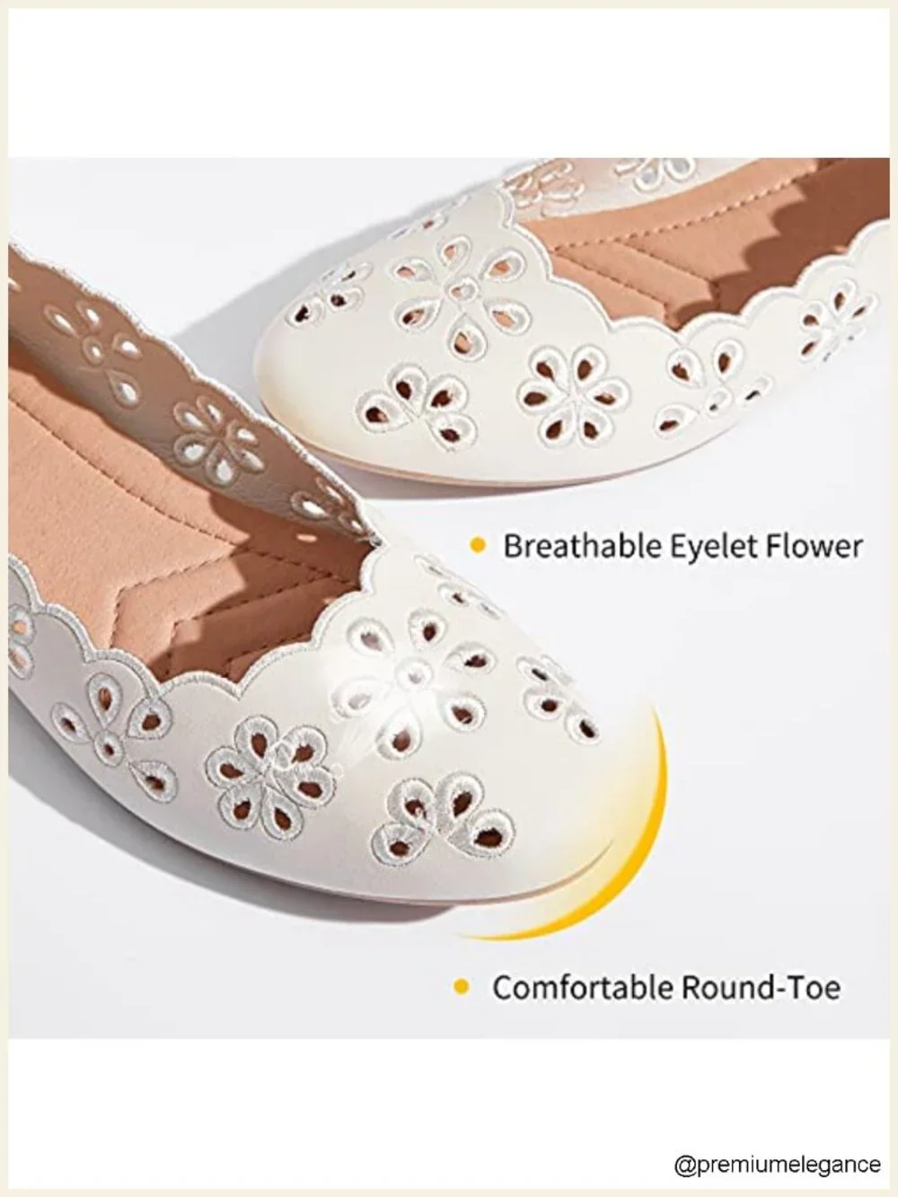 PU Leather Ballet Flats with Breathable Eyelets, Memory Foam Insole, Round Toe